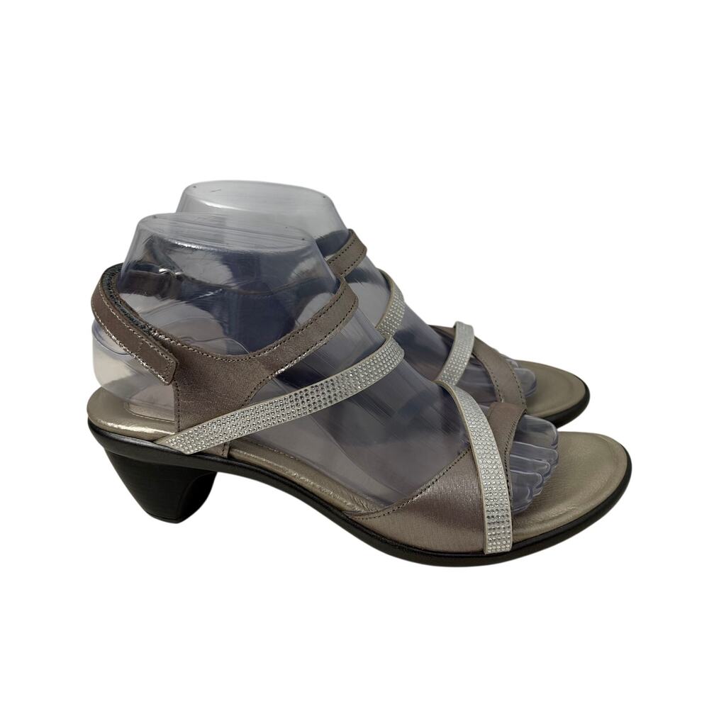 Naot Innovate Heeled Sandals Womens Size 8 Silver Leather Beige Rhinestones